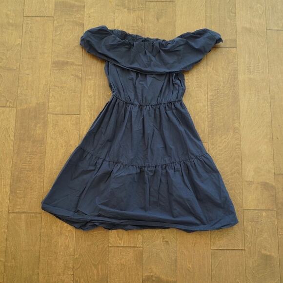 Saks Fifth Avenue Strapless Tiered Ruffles Dress Navy Womens Size Large - Picture 2 of 7